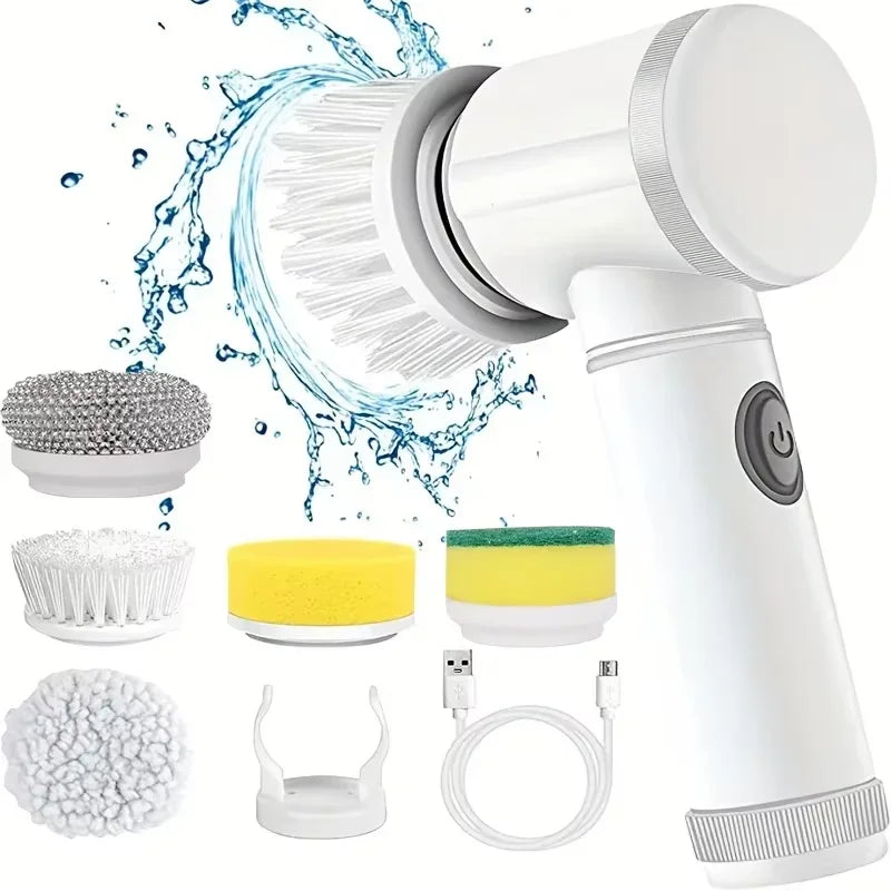 Cepillo eléctrico giratorio, cepillo de limpieza inalámbrico para baño con 5 cabezales de cepillo reemplazables, cepillo de limpieza eléctrico