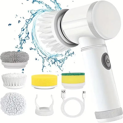 Cepillo eléctrico giratorio, cepillo de limpieza inalámbrico para baño con 5 cabezales de cepillo reemplazables, cepillo de limpieza eléctrico
