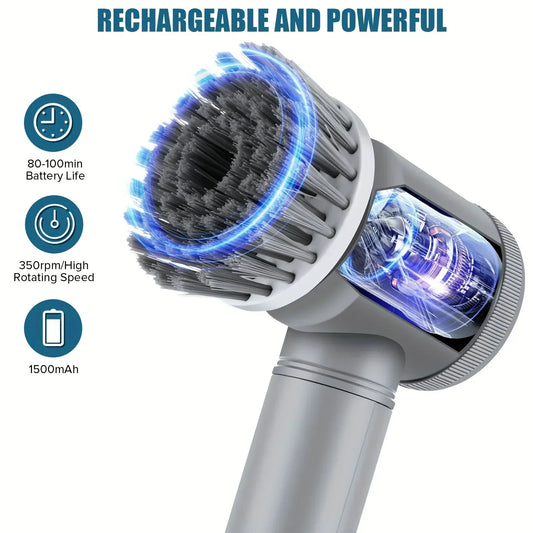Cepillo eléctrico giratorio, cepillo de limpieza inalámbrico para baño con 5 cabezales de cepillo reemplazables, cepillo de limpieza eléctrico