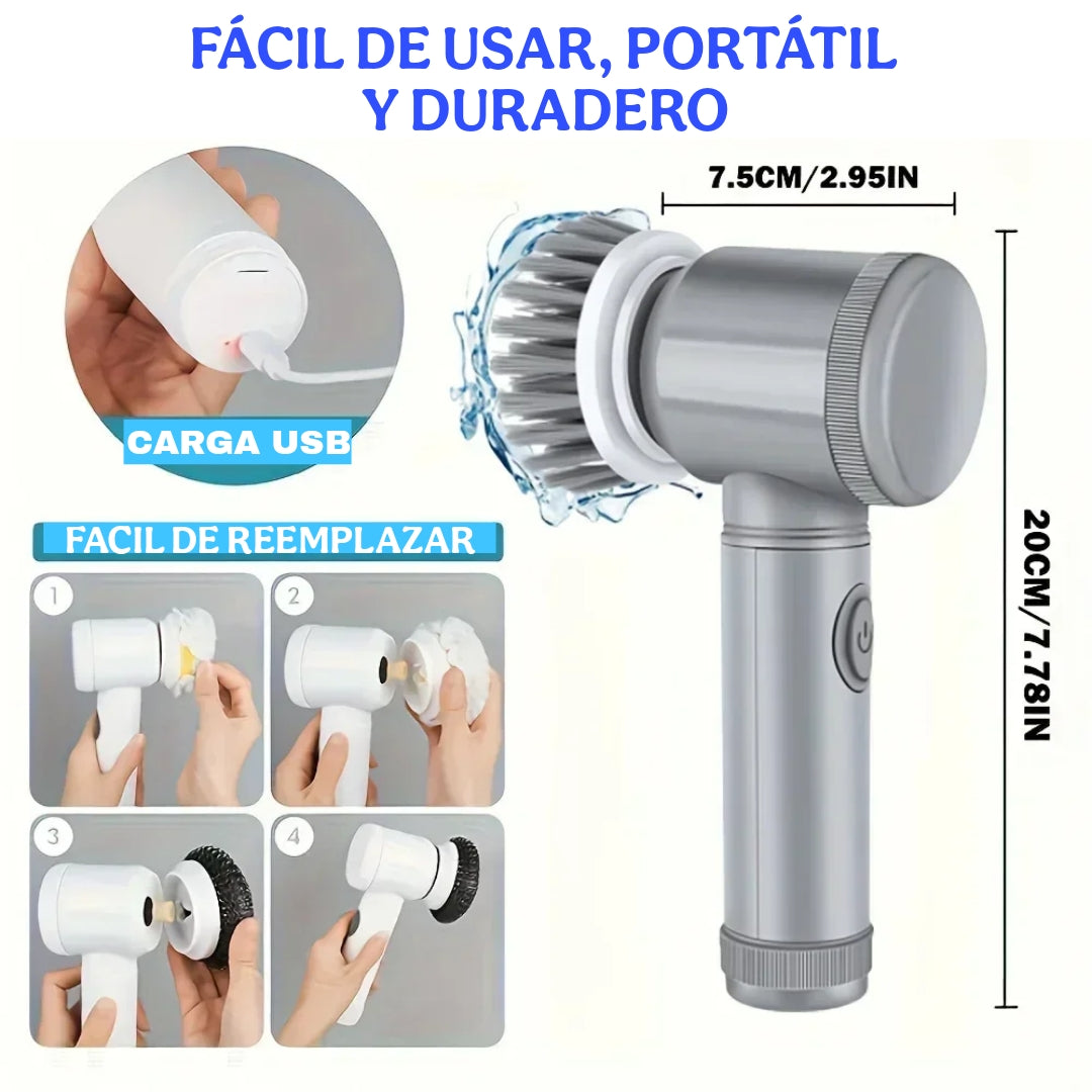 Cepillo eléctrico giratorio, cepillo de limpieza inalámbrico para baño con 5 cabezales de cepillo reemplazables, cepillo de limpieza eléctrico