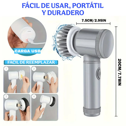 Cepillo eléctrico giratorio, cepillo de limpieza inalámbrico para baño con 5 cabezales de cepillo reemplazables, cepillo de limpieza eléctrico