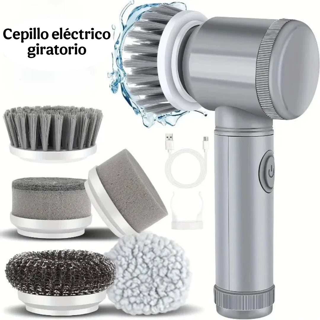 Cepillo eléctrico giratorio, cepillo de limpieza inalámbrico para baño con 5 cabezales de cepillo reemplazables, cepillo de limpieza eléctrico