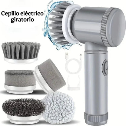 Cepillo eléctrico giratorio, cepillo de limpieza inalámbrico para baño con 5 cabezales de cepillo reemplazables, cepillo de limpieza eléctrico