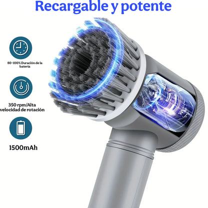 Cepillo eléctrico giratorio, cepillo de limpieza inalámbrico para baño con 5 cabezales de cepillo reemplazables, cepillo de limpieza eléctrico